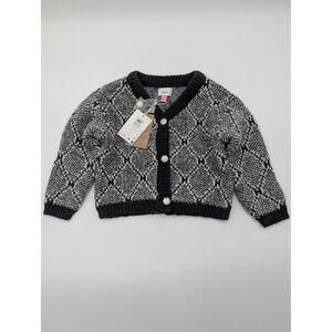 Vero‎ Moda Kids Girls Fair Isle Diamond Pattern Cardigan Sweater Size 6 Silver